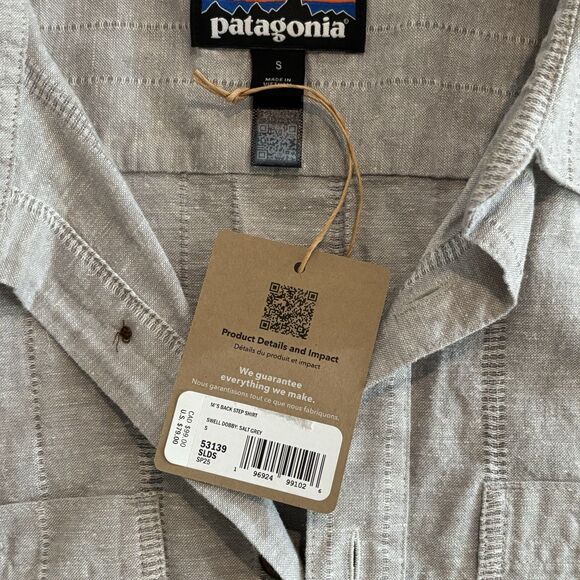 Patagonia Back Step Mens Small Salt Gray Hemp Cotton Outdoor Button Up Casual - Picture 4 of 6